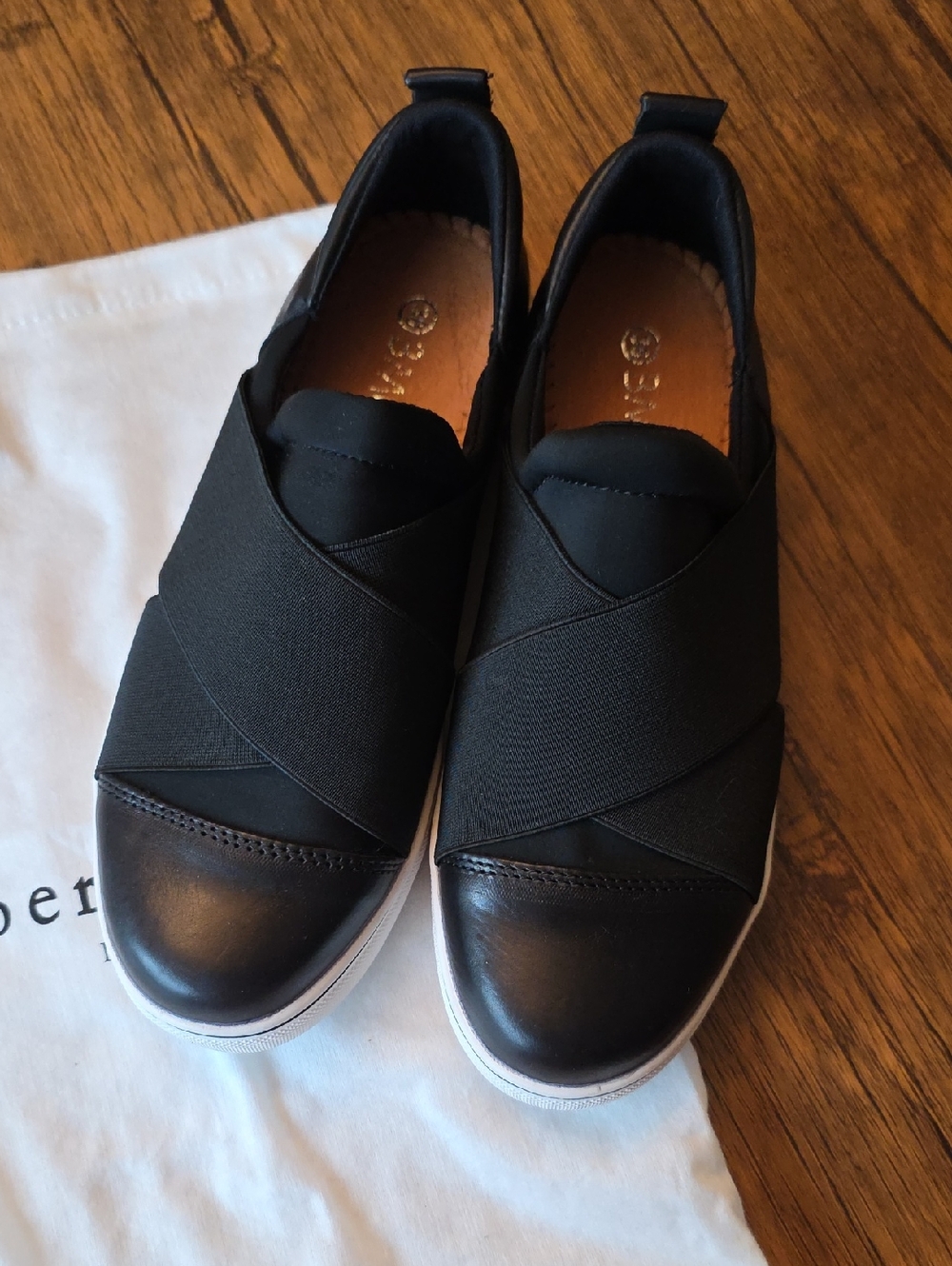 bernie mev. Black Elmwood Slip-On Leather w/ Memory Foam